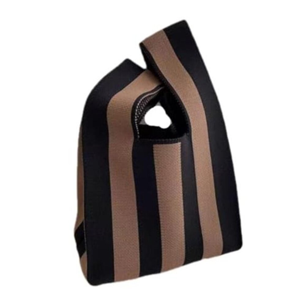 Striped Black White or Black Beige Knit Knot Bag Mini Canvas Tote